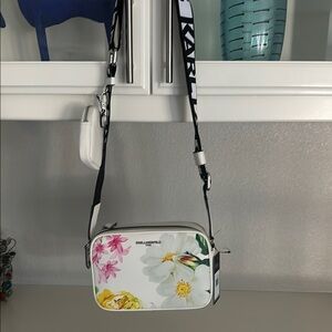 Karl Lagerfeld White and Pink Floral Crossbody Bag